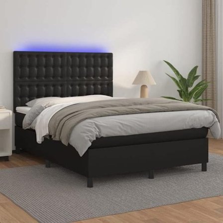 Maison Exclusive - Sengebund med lameller og madras samt LED Sort 140x190 cm