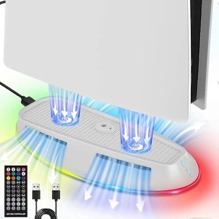 Auniq PS5 -teline 2-tasoisella tuulettimella ja RGB LED -valolla Playstation 5 -konsolille (Disc & Digital Edition), PS5-jäähdytysteline, PS5-