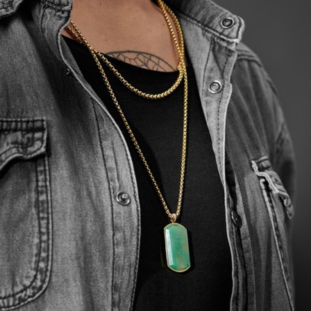 Set de cadena Rico y collar de jade taiwanés Orisun dorados para superposiciones para hombres - Collares acero
