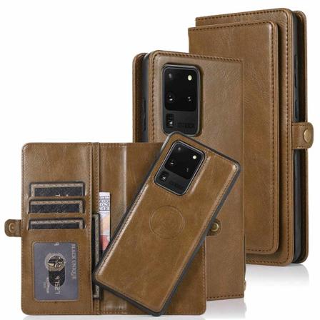 Samsung Galaxy S20 Ultra - Praktiskt Dubbelt Plånboksfodral Brun