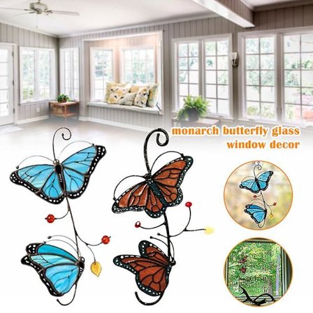 Farget Monark Sommerfugl Glass Vindusdekor Hjem Bil Vindushenging Dekorasjon