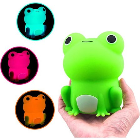 Natlampe - Frø Børneværelses Natlampe - Genopladelig og Justerbar Lys Touch Sengelampe (Silikone) - Blød Dyre Silikonelampe