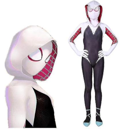 Lasten Gwen Stacy Spider-Man -asu Into The Spider-verse Cosplay Haalarimaskilla -WELLNGS 115-125CM