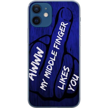 Kompatibelt Mobildeksel til Apple iPhone 12 Mørk typografisk illustrasjon med hjerteform og budskap om vennskap mot dyp blå tretekstur