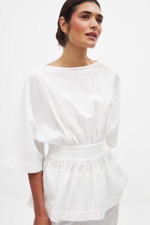 NA-KD kurzärmelige Seersucker-Bluse - Blusen - Weiß - EU 36