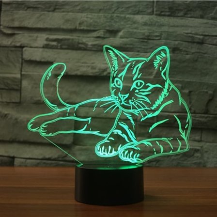 Djur Katt Leksaker 3D Illusion Nattljus Smart Touch Lampa, Cr