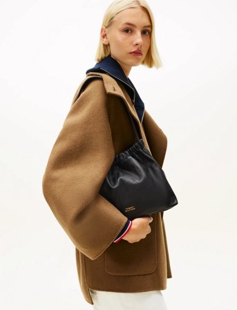 Tommy Hilfiger Soft Leather Shoulder Bag - Black - ONE SIZE