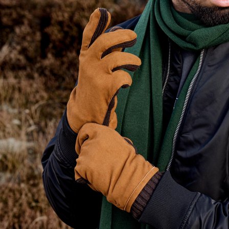 Hiems | Brown Suede Leather Gloves for Men - Winter Gloves