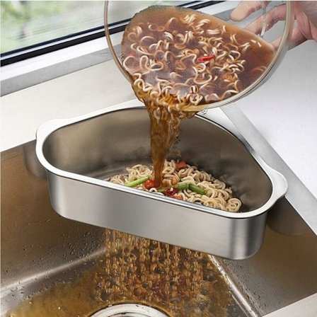 Colander si til vask over vasken i rustfrit stål - vask grøntsager og frugt, dræn kogt pasta og tør opvask