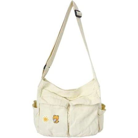 (Valkoinen) 1 kpl kangas messenger laukku suuri yksinkertainen taidetyyli olkalaukku messenger laukku useilla