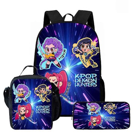 Kpop Demon Hunters Ryggsäck Huntrix K-pop Demon Hunters Skolväska Mochila Pennfodral Set