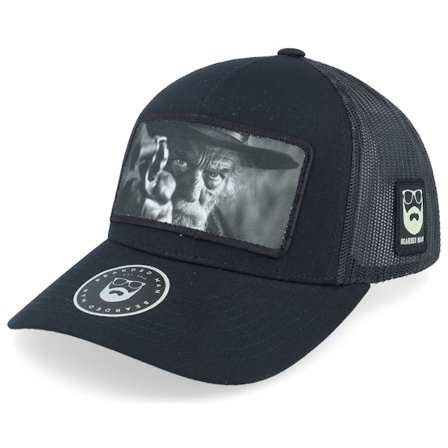 Bearded Man - Black - trucker - Cap - Outlaw With Revolver Black A-Frame Trucker - Hatstore