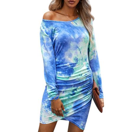 Höst Casual Tie Dye Print T-shirt Dress Dam Long Sleeve Sl