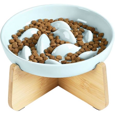 Hevet Keramisk Sakte Mater Katteskål - Fiske pol Design Høyere Kant Puslemater for Anti-Oppkast Sunn Spising Tørr Våt Mat