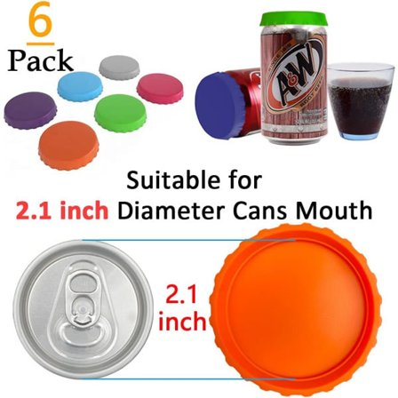 Silikon Soda Boks Lokk, 6-pakning Gjenbrukbare Lokk for Soda/Drikke/Ølbokser