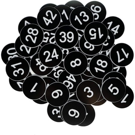 Nummerbrikker i plast, graverede nummererede brikker, ID-brikker, nøglebrikker uden hul (1-100)