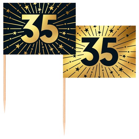 Partypicks 35 år Guld/Svart 50-pack