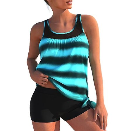Stilfuldt Tankini Badedragtsæt med Boyshorts XL Søblå