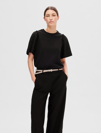 Selected Slfpenelope 2/4 Ruffle Tee - Black - S