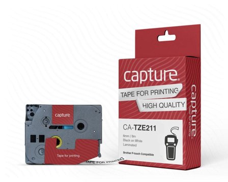 Capture 6mm x 8m Black on White Tape