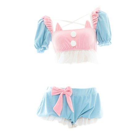 Lolita Cute Sleepwear Puffärmar Tube Top och Shorts Underkläder Set Anime Cosplay för kattöron Pyjamas Temptation Linge v