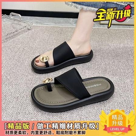 Naisten kesän muodikkaat ulkokäyttöön tarkoitetut sandaalit 2024 Uudet All-Match Casual Flat Beach Flip Flops Korkeat hiekkasandaalit Black-Upgrade 13