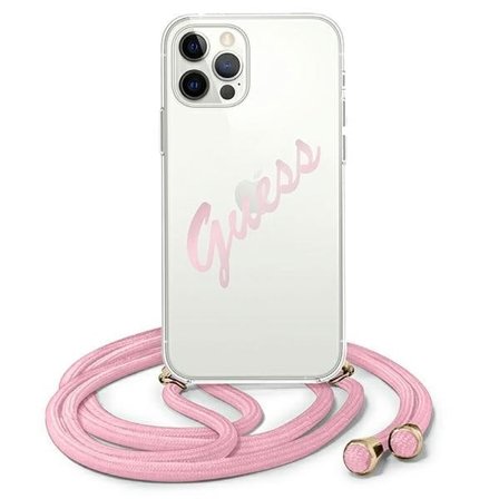 Guess GUHCP12MCRTVSPI iPhone 12/12 Pro 6,1" rosa/rosa hårda fodral Script Vintage