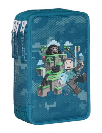 Beckmann Norway Three Section Pencil Case W/Content, Jungle Game - Blue - ONE SIZE