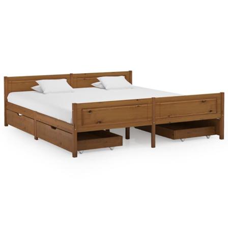 Vidaxl Sängram Med 4 Lådor Honungsbrun Massiv Furu 180x200 Cm Brun
