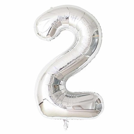 Big nummer ballon i sølv til fødselsdagsfest 102cm - 2