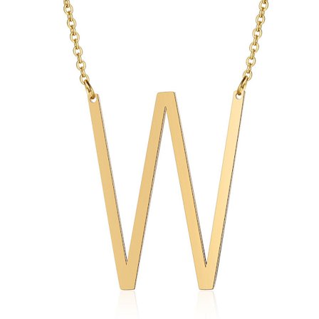 Dame Sidoblock Formet Initial Halskjede med Bokstav, Rustfritt Stål Engelsk Bokstav Halskjede, Gull, W-FA-