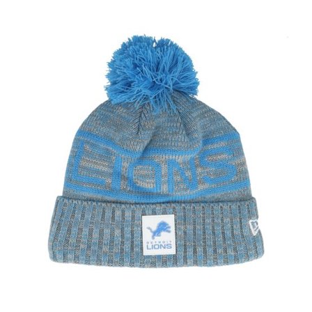 New Era - NFL Blå pom Beanie - Detroit Lions NFL 25 Sideline Cold Weather Sport Knit Blue/Grey Pom @ Hatstore