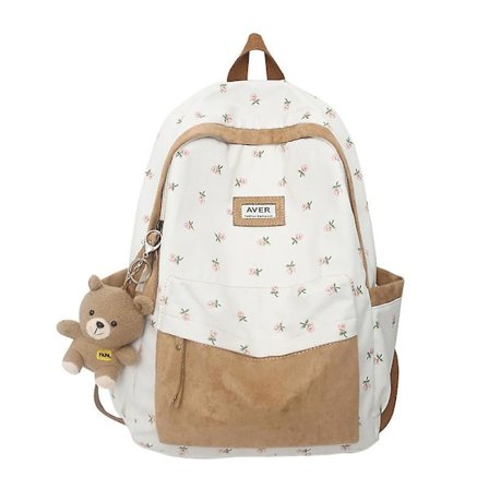 Ryggsäck Patchwork Cottagecore Estetisk Ryggsäck Blomma Gräs Tryckt Ryggsäck För Skolmaterial