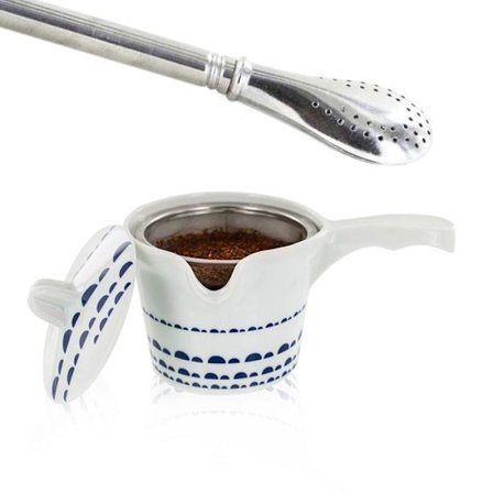 Kyoto grön tekanna + sugrör i rostfritt stål med filter