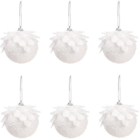 6-pack Vita Skumjulgranshängande Prydnadskulor (Vit )