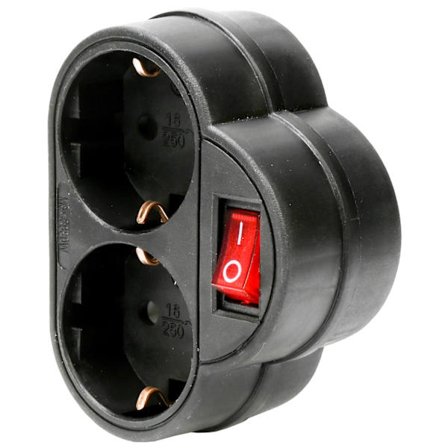 Dobbelt stikkontakt med jord og afbryder sort_MGF