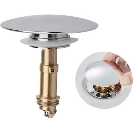 Pop-up Click Clack Prop Stopper, Tryk på Vasken Afløbsprop Pop-up Prop til Køkken Vask Badeværelse Vask, Massivt Messing Krombelægning, 66mm