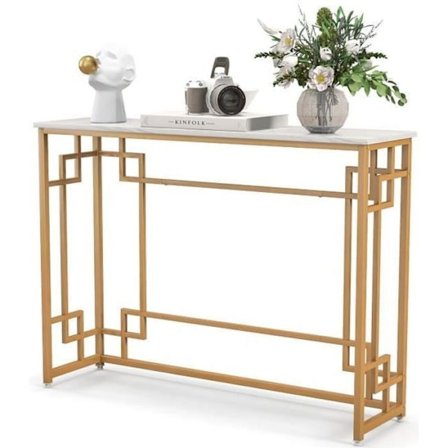 COSTWAY Konsolentrémøbler, marmoreffekt - 110 x 30 x 81 CM - Konsolbord i kinesisk stil i guldmetalramme til entre, stue