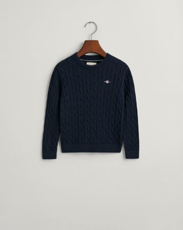 GANT Kinder Zopfstrick Rundhalspullover aus Baumwolle (122/128) Marineblau