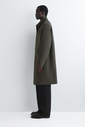 COS Men's Abrigo Largo De Lana De Doble Faz in Verde