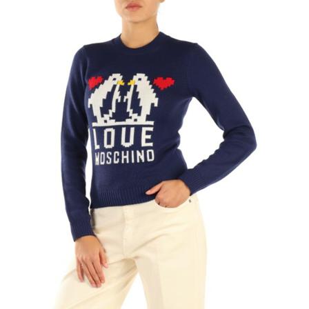Love Moschino Round-neck Strik Blå, Dame
