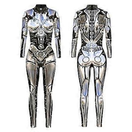 Robot Cosplay Kostume Halloween Robot Jumpsuit Til Kvinder Steampunk Sexet Cosplay Kostumer Karneval Fest Langærmet Halloween Bodysuit Cool(S Sølv)