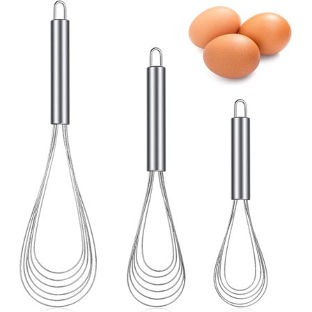 3 stk. rustfrit stål fladt piskeris sæt 17cm, 25 cm og 2
