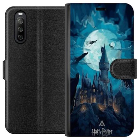 Yhteensopiva Lompakkokotelo Sony Sony Xperia 10 III Maaginen fantasiakuvaus, jossa linna kuunvalossa ja leijuvat olentot, pimeä satuilmapiiri noitata