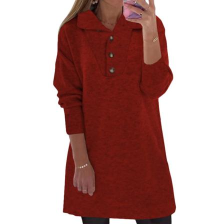 Damer Enfärgad Lapel Neck Knappar Baggy A-line Korta Klänningar