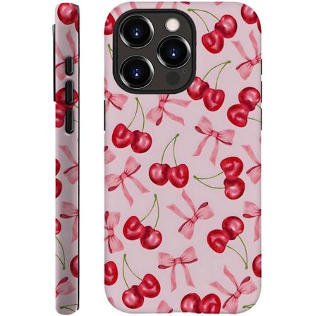 iPhone 13 Pro Max, Rosa kirsebærbånd med sløjfe, Telefonskal med faldbeskyttelse, Blød stødabsorbering til pige, kvinde, dreng, mand, Cas