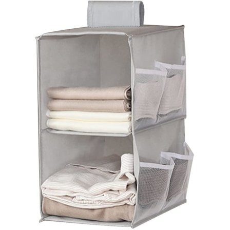 Foldbar Garderobe Hængende Hylde, Hængende Kurv Opbevaringsskab, Hængende Garderobe Opbevaring, Hængende Skab Organizer, 2 Rum, 6 Sidelommer, 3