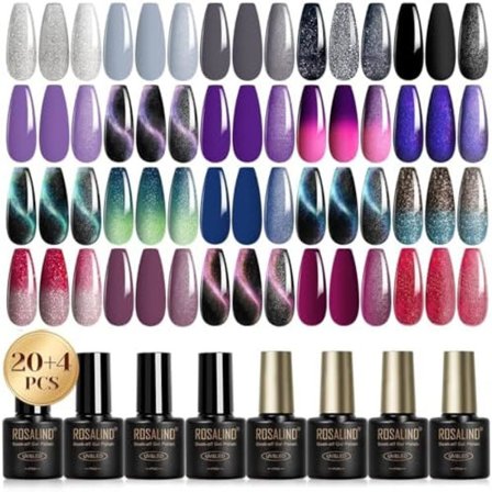 UV nail polish set, 20 + 4 pieces gel nail polish with base coat and top coat,