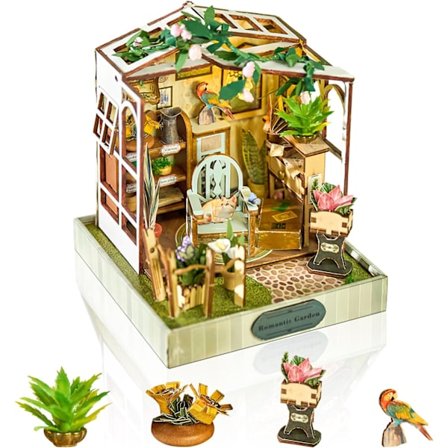 DIY-sarja Pienoiskoossa oleva talomalli, Pienoisnukkekoti LED-valolla, Puinen askartelu aikuisille, teineille, syntymäpäiväksi ja jouluksi