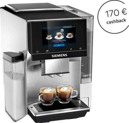SIEMENS TQ705R03 Espressomaskin (hvit) Den perfekte espresso og flere kaffedrikker, brygges enkelt ved ett tastetrykk